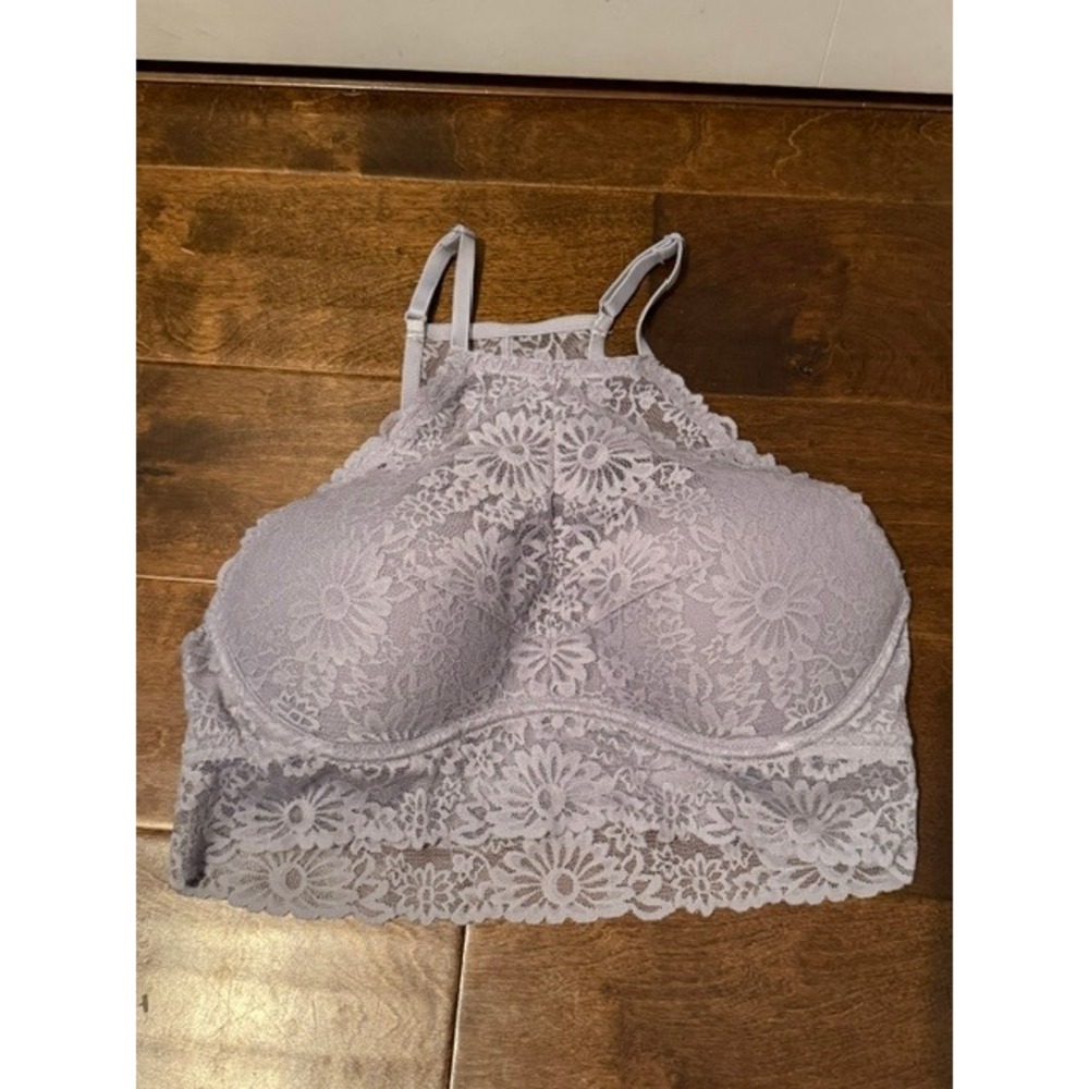 Victoria's Secret PINK Lace Bralette High Neck Halter Lavender Purple Large